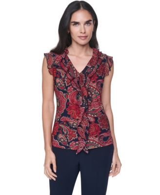 Women's Sleeveless Paisley V-Neck Blouse