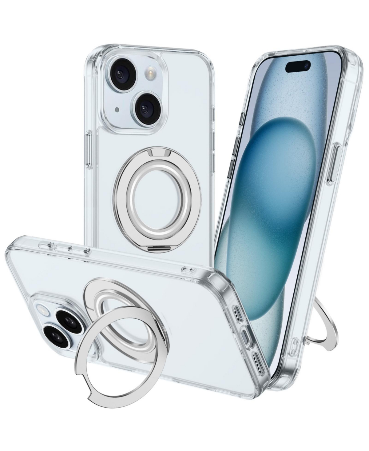iPhone 15 PLUS Case w/ Magnetic Ring Stand- Full Protection, Soft Flex -360 shockproof