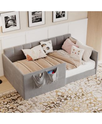 Twin Velvet Upholstered Daybed with Side Storage Pockets