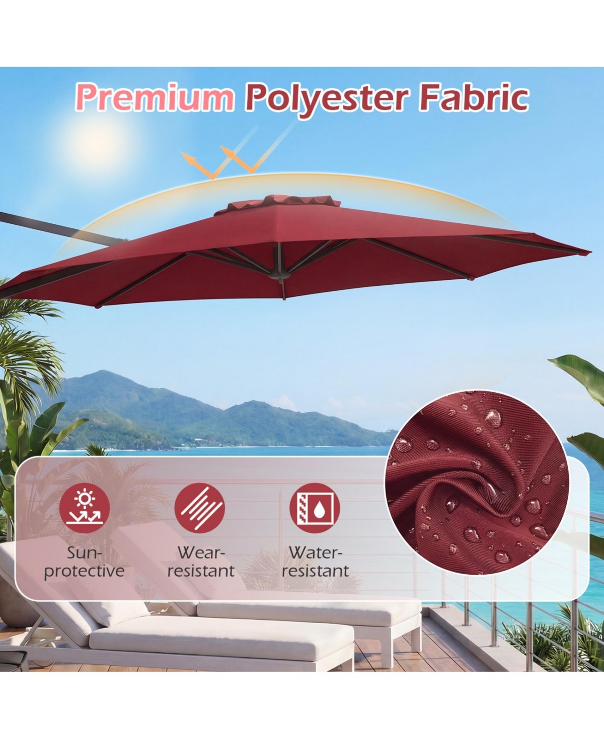 Sugift Offset Cantilever Patio Umbrella with Six-Angle Tilt and 360 Rotation