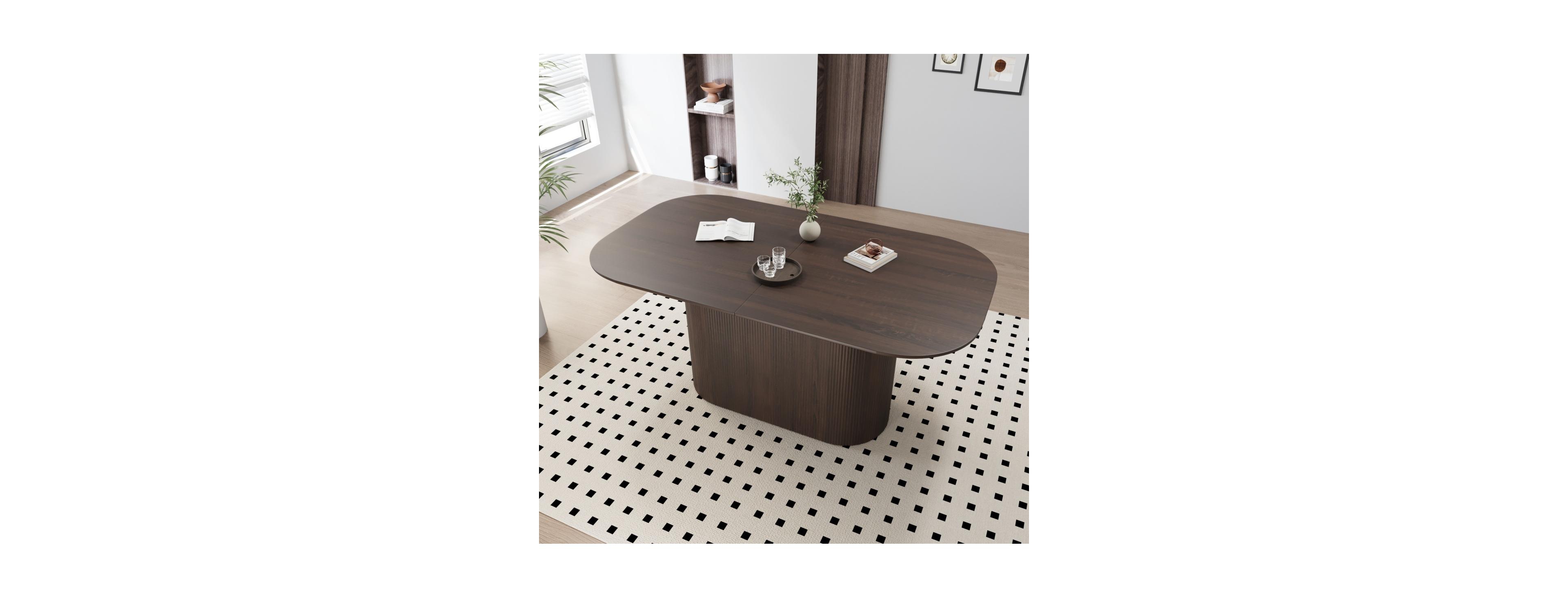 Streamdale Furniture 63" Mdf Dining Table with Vertical Striped Legs, Seats 4-8