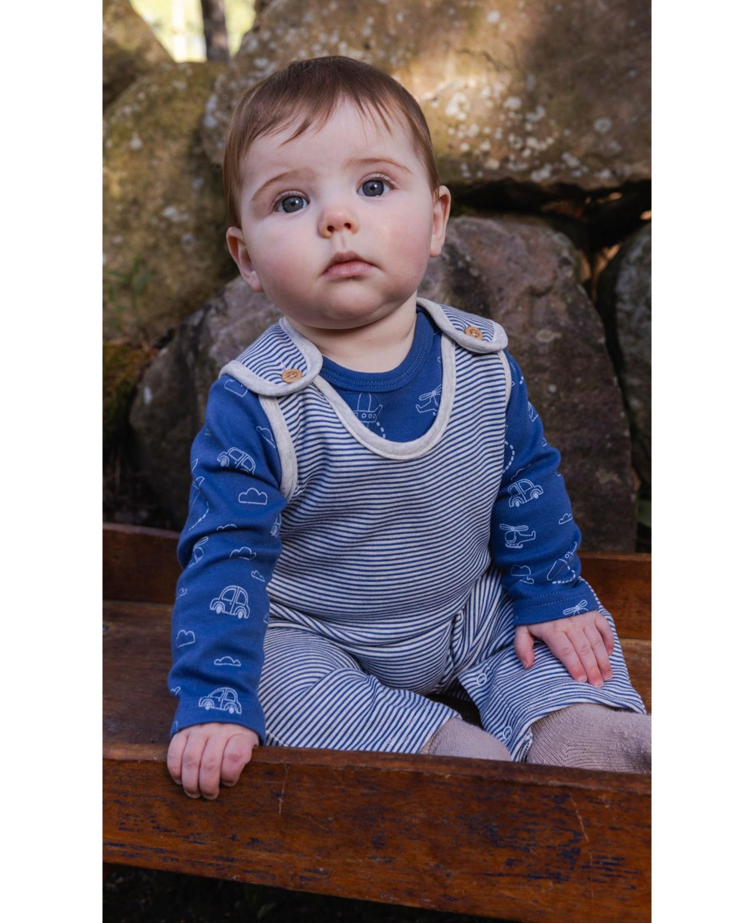 Baby Boy ( 3M to 24 M ) Cotton Onesie with Overalls Set Printed Transportation