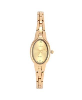 Women's 14K Gold-Plated 30x25mm Oval Dial Link Bracelet Watch