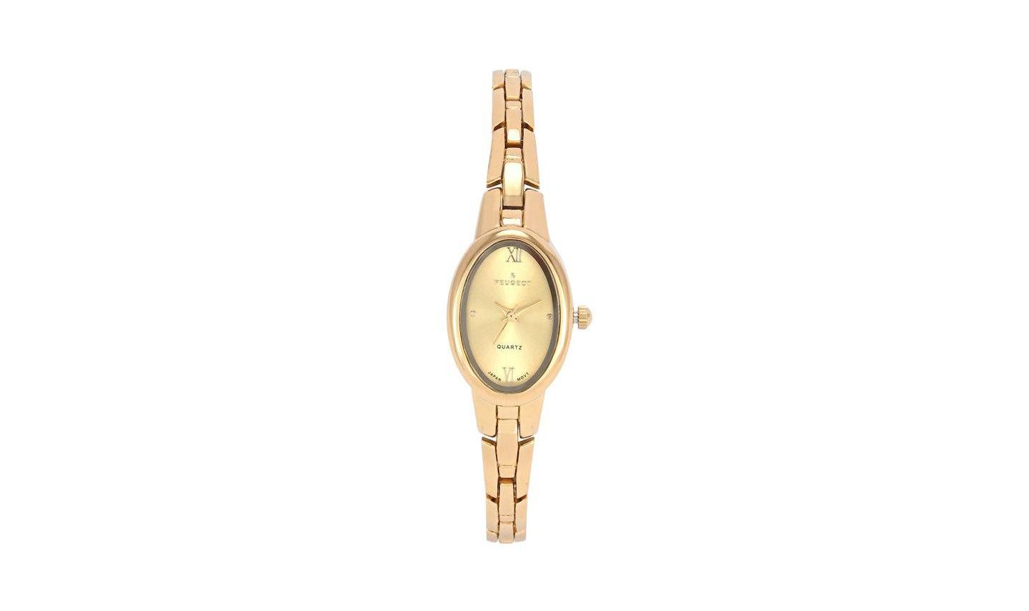 Женские часы Peugeot 14K Gold-Plated 30x25mm Oval Dial Link Bracelet Watch, цвет: Золотой — фото 1