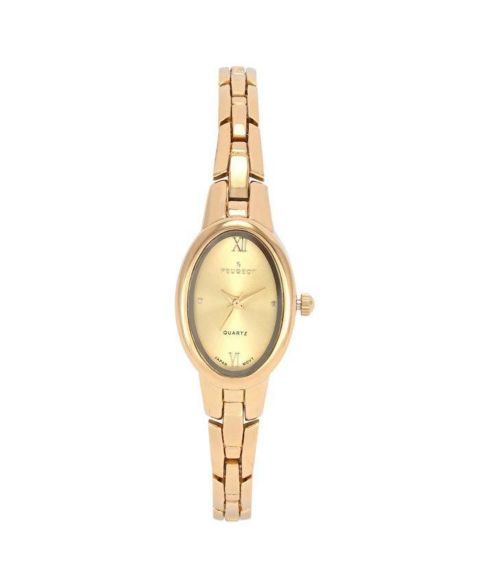 Женские часы Peugeot 14K Gold-Plated 30x25mm Oval Dial Link Bracelet Watch, цвет: Золотой