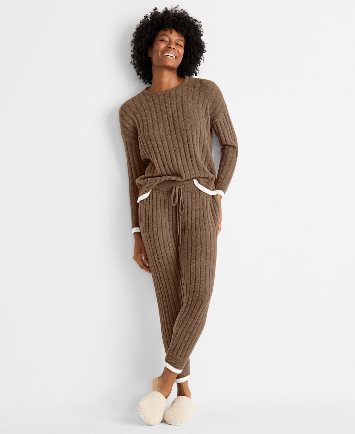 Women's Chenille Crewneck and Jogger Sweater Set