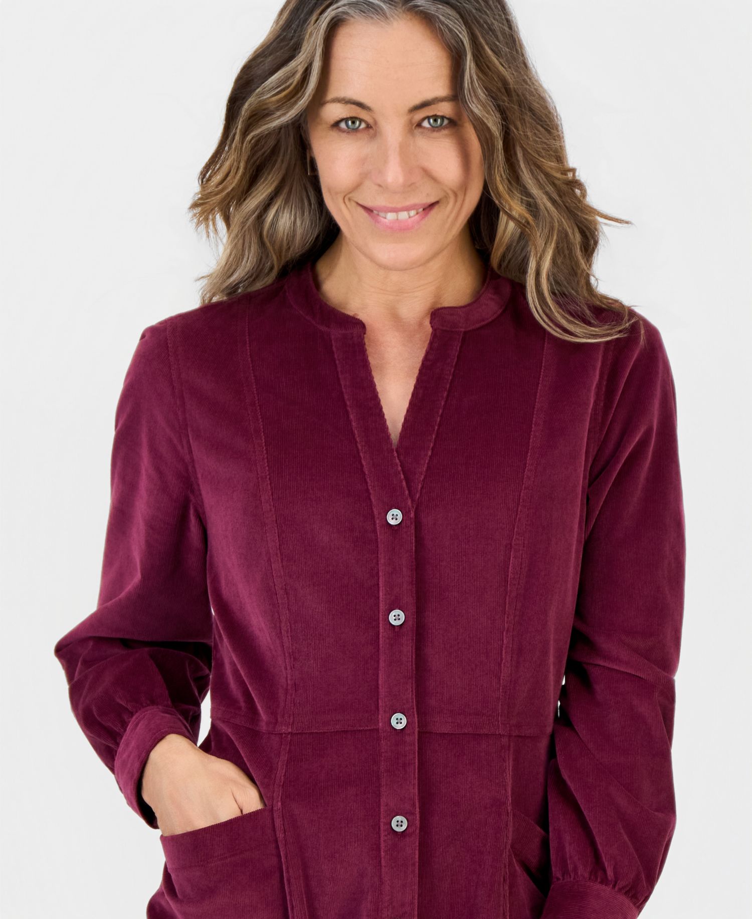 Petite Long-Sleeve Corduroy Dress