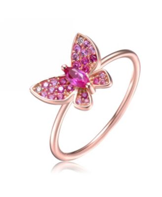Charming 18K Rose Gold Plated Brilliant CZ Pave Butterfly Ring