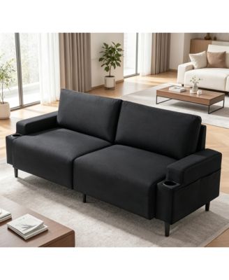 80.7" Modern Square Armrest Cushioned Sofa with Storage Bag and Cup Holders, Small Couch Mid Century for Living Room, Apartment and Office
