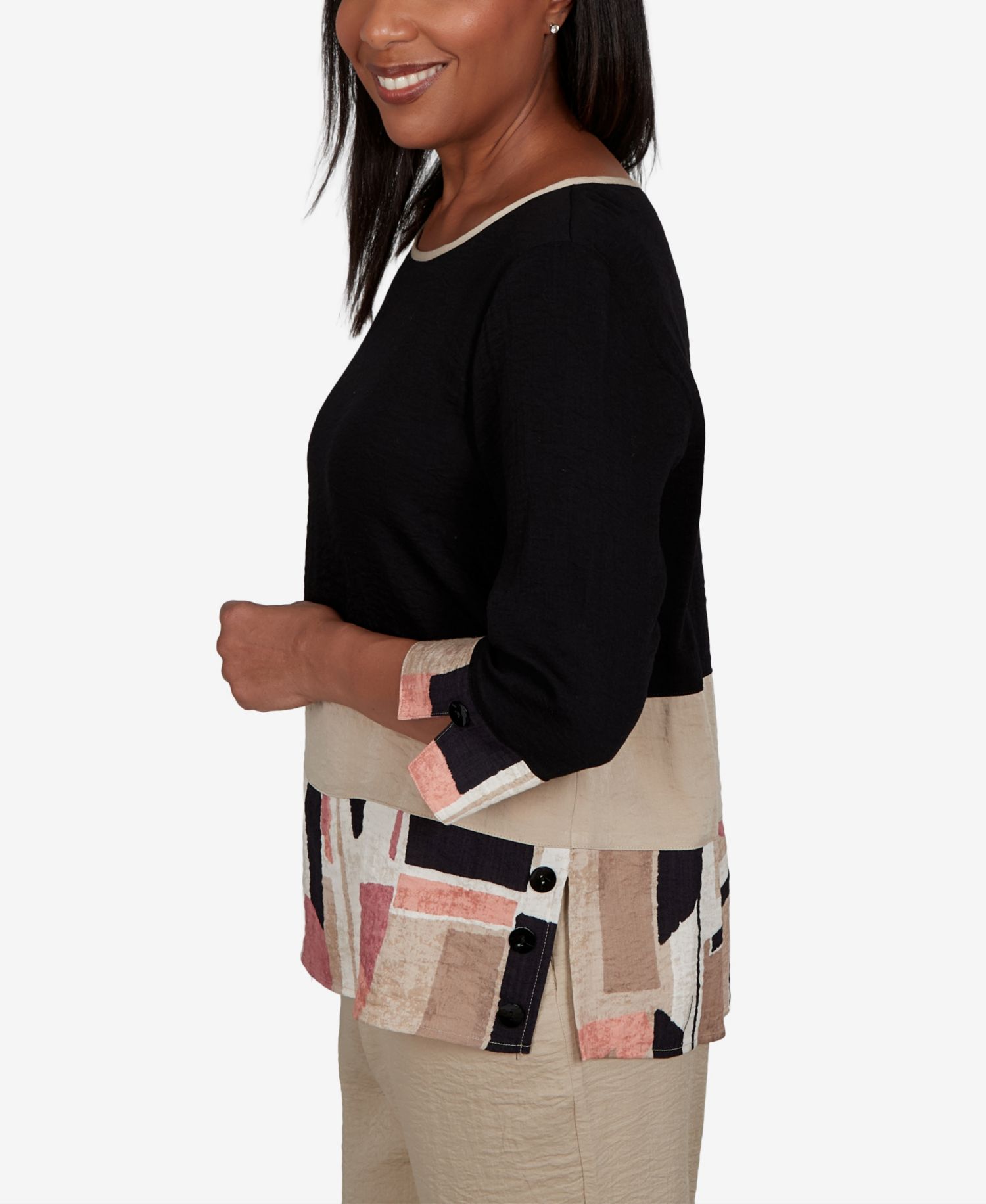 Women's Travel Advisory Spliced Patchwork Woven Top