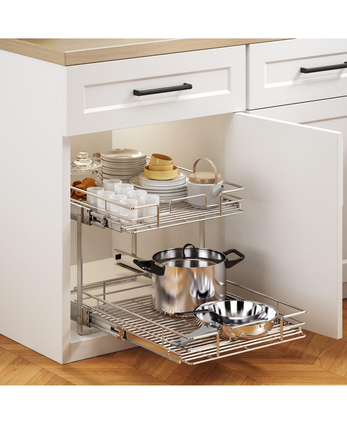 Lovmor 2 Tier Individual Pull Out Cabinet Organizer Slide Kitchen Storage Sliding Shelves