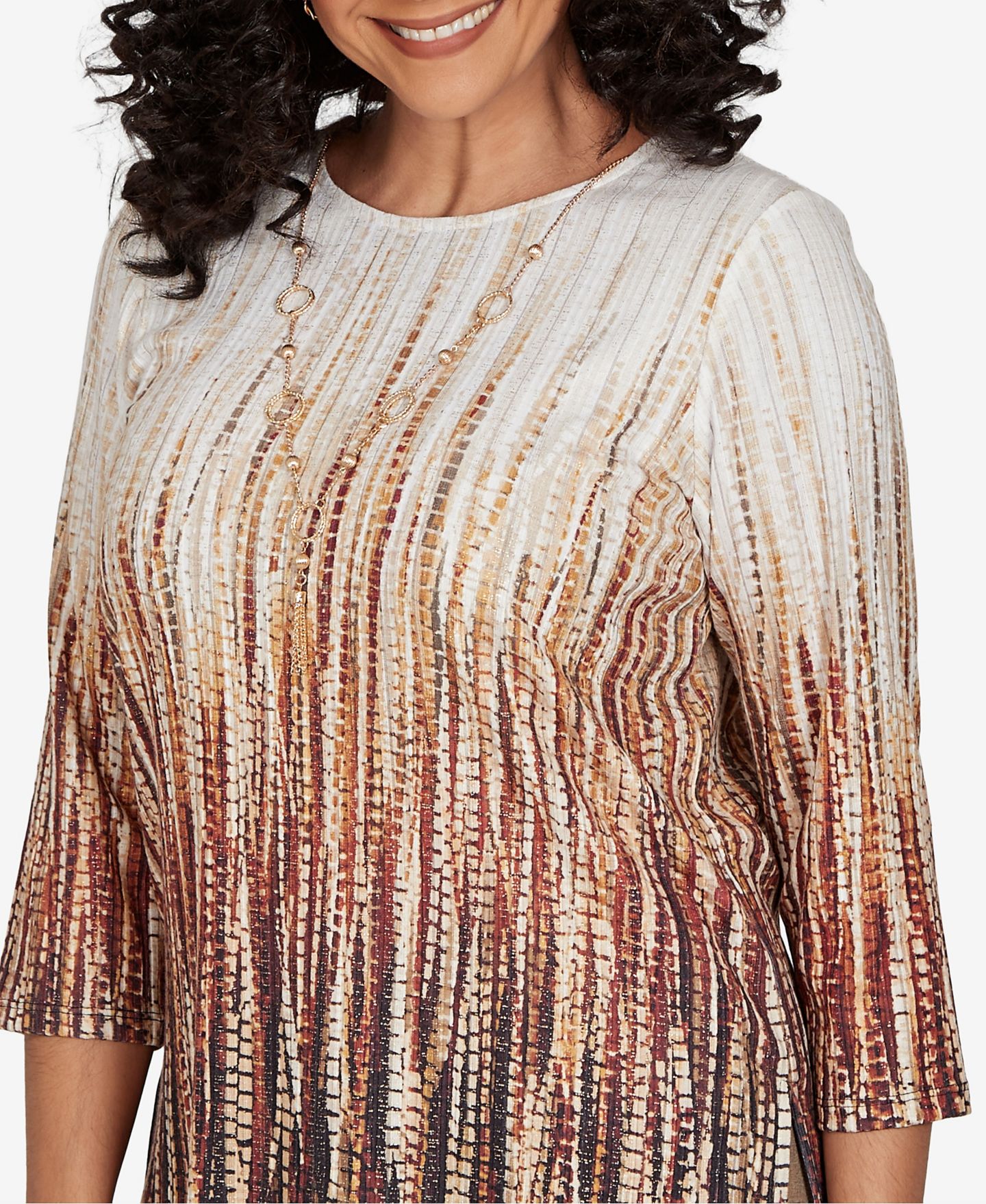Женский топ Alfred Dunner Union Square Textured Ombre Squares with Necklace, цвет: Tanmult — фото 4