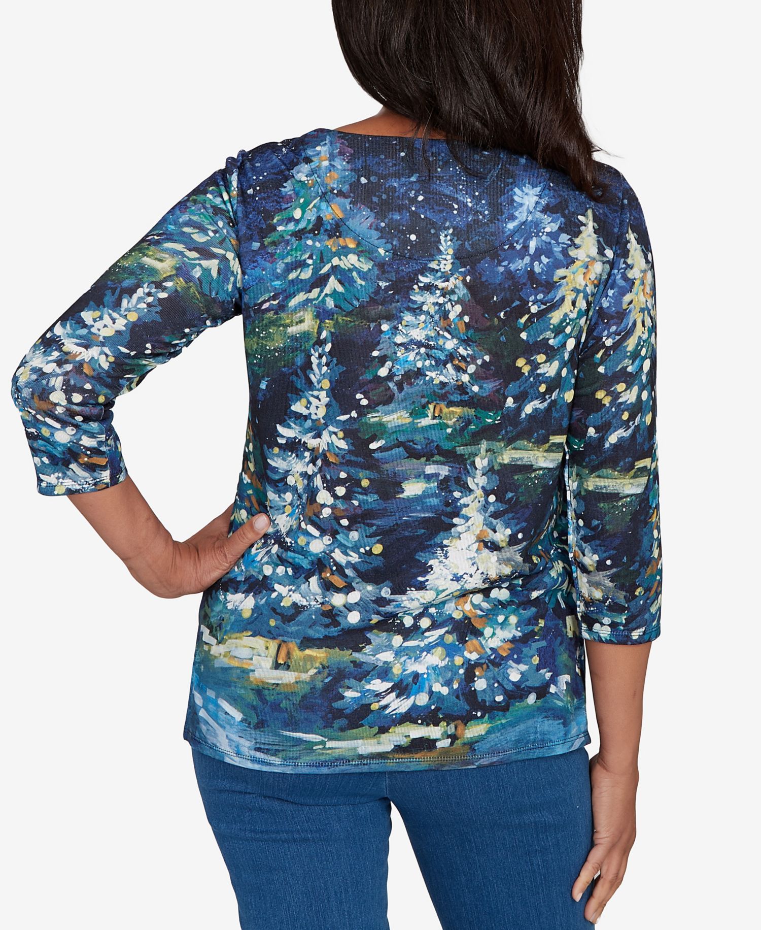 Women's Classic Starry Christmas Tree Scene Top