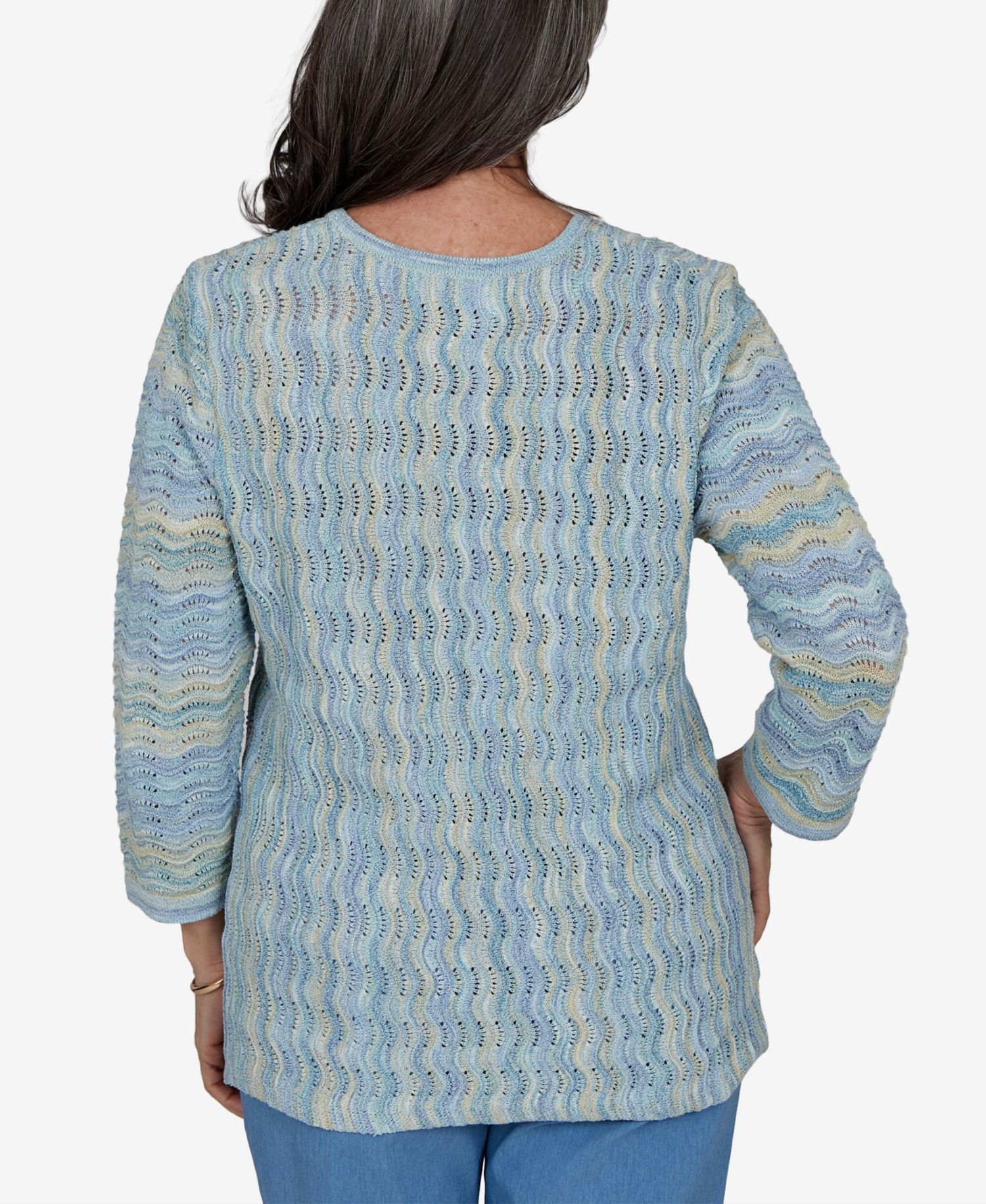 Women's Provence Scalloped Stripes Textured Sweater