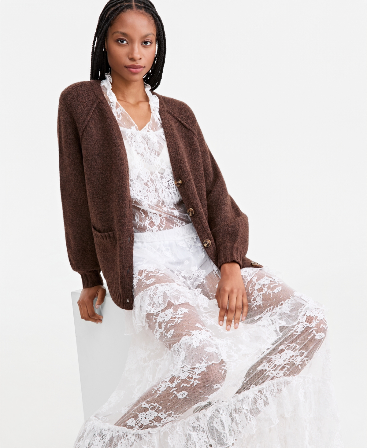 And Now This Women's Slouchy Ribbed-Knit Button-Up Cardigan, Macy's Exclusive
