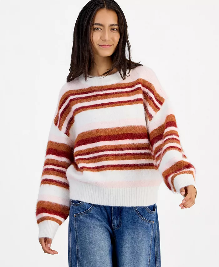 Women's Stripe Slouchy Crew Brushed Sweater