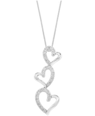 Diamond Triple Heart 18" Pendant Necklace (1/4 ct. t.w.) in Sterling Silver