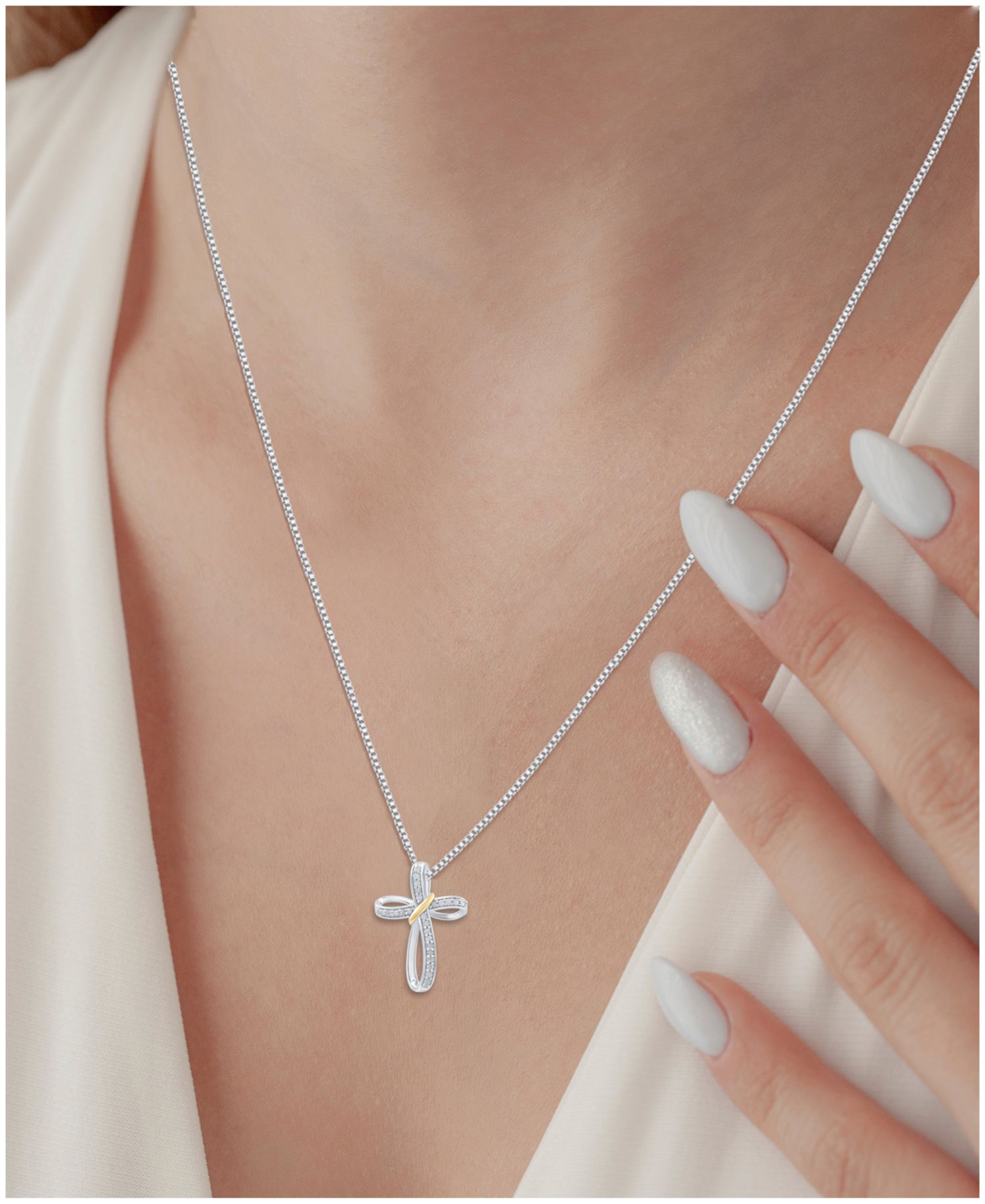 Diamond Cross 18" Pendant Necklace (1/4 ct. t.w.) in Sterling Silver & 14k Gold-Plate
