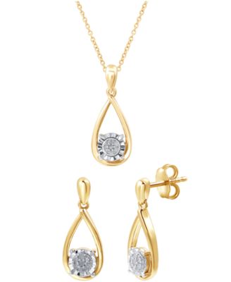 2-Pc. Set Diamond Teardrop Pendant Necklace & Matching Stud Earrings (1/6 ct. t.w.) in Sterling Silver or 14k Gold-Plated Sterling Silver