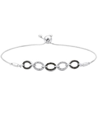 Black Diamond (1/10 ct. t.w.) & White Diamond (1/20 ct. t.w.) Oval Link Bolo Bracelet in Sterling Silver