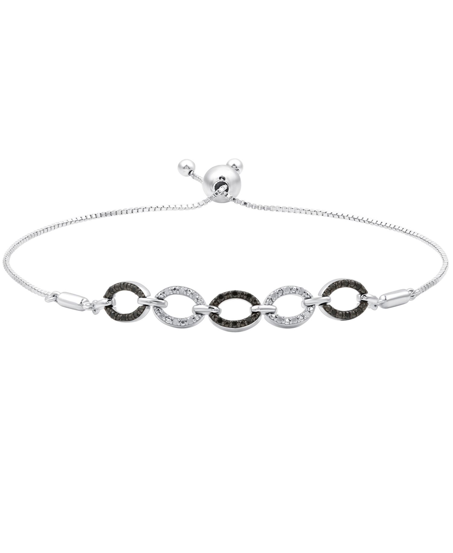 Black Diamond (1/10 ct. t.w.) & White Diamond (1/20 ct. t.w.) Oval Link Bolo Bracelet in Sterling Silver