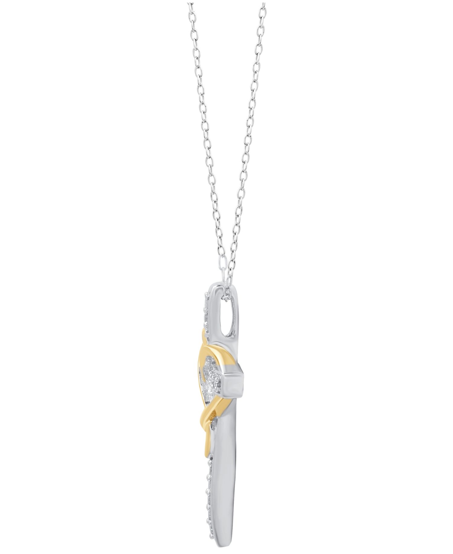Diamond Cross & Heart 18" Pendant Necklace (1/10 ct. t.w.) in Sterling Silver & 14k Gold-Plate