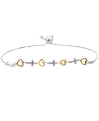 Diamond Heart & Cross Bolo Bracelet (1/6 ct. t.w.) in Sterling Silver & Gold-Plated Sterling Silver