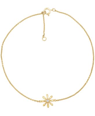 Diamond Accent Flower Anklet In 14K Gold-Plated Sterling Silver , 9" + 1" extender