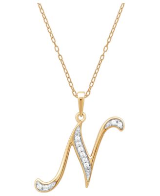 Diamond N Initial 18" Pendant Necklace (1/10 ct. t.w.) in Sterling Silver