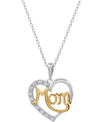 Diamond Mom Heart Pendant Necklace (1/10 ct. t.w.) in Sterling Silver & 18K Gold-Plate