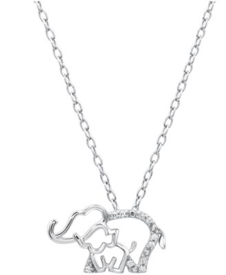 Diamond Elephant and Baby Pendant Necklace (1/10 ct. t.w.) in Sterling Silver