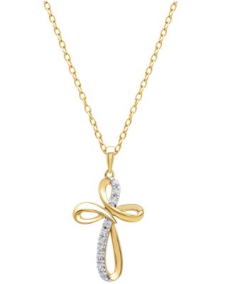 Diamond Cross Pendant Necklace in 18k Gold over Sterling Silver (1/10 ct. t.w.)