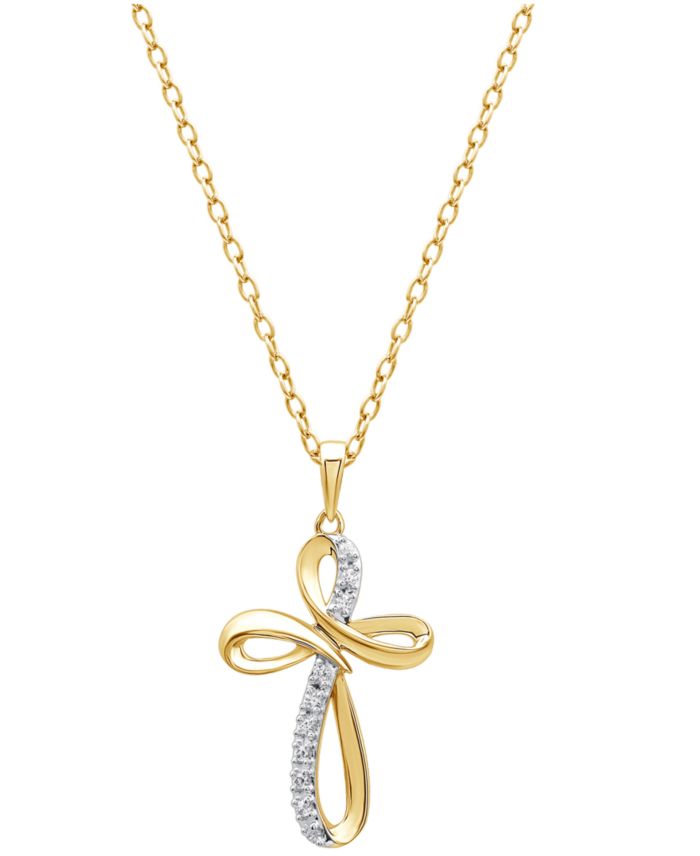 Diamond Cross Pendant Necklace in 18k Gold over Sterling Silver (1/10 ct.