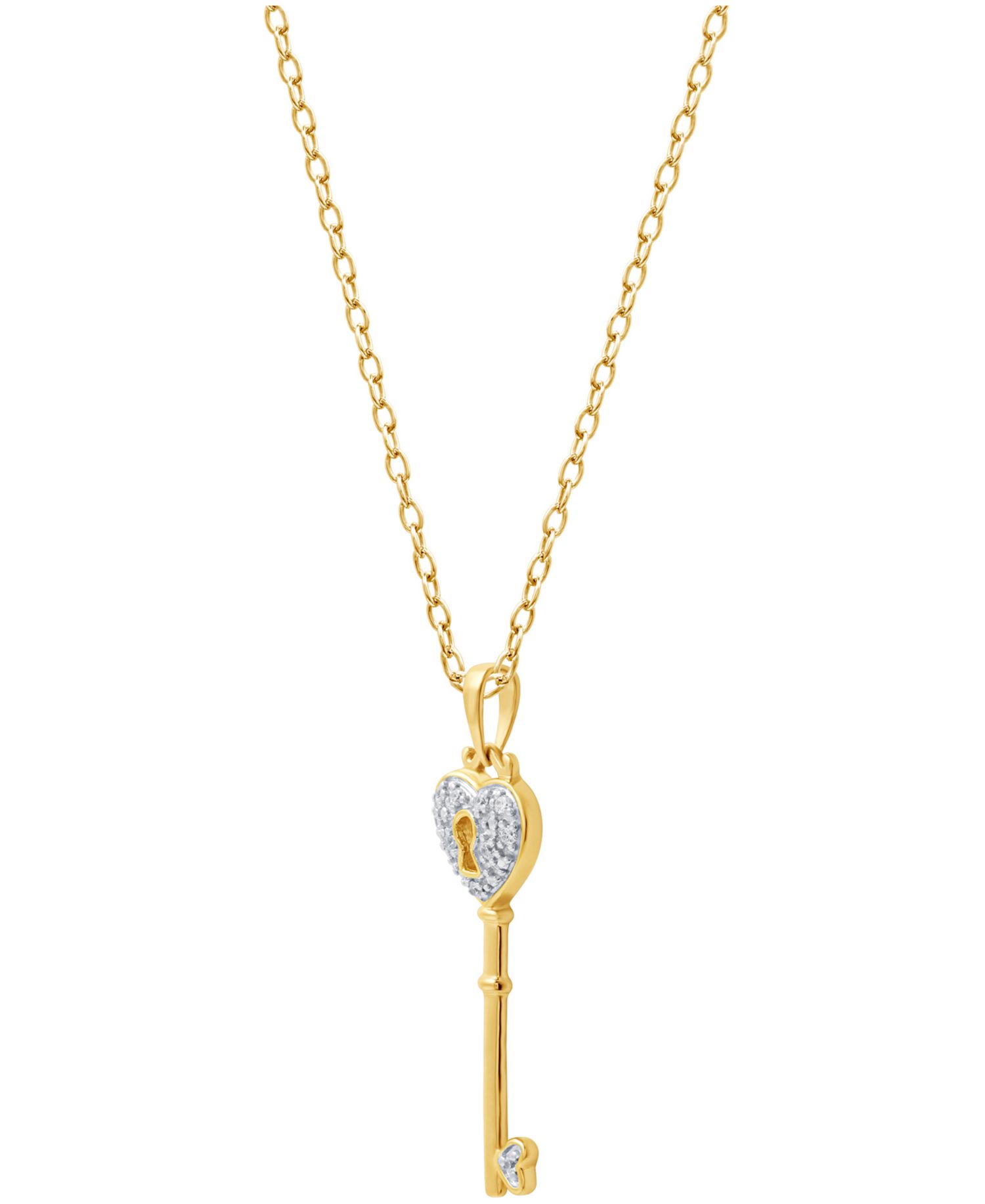 Diamond Heart Lock Key Pendant Necklace in 18k Gold over Sterling Silver(1/10 ct. t.w.)