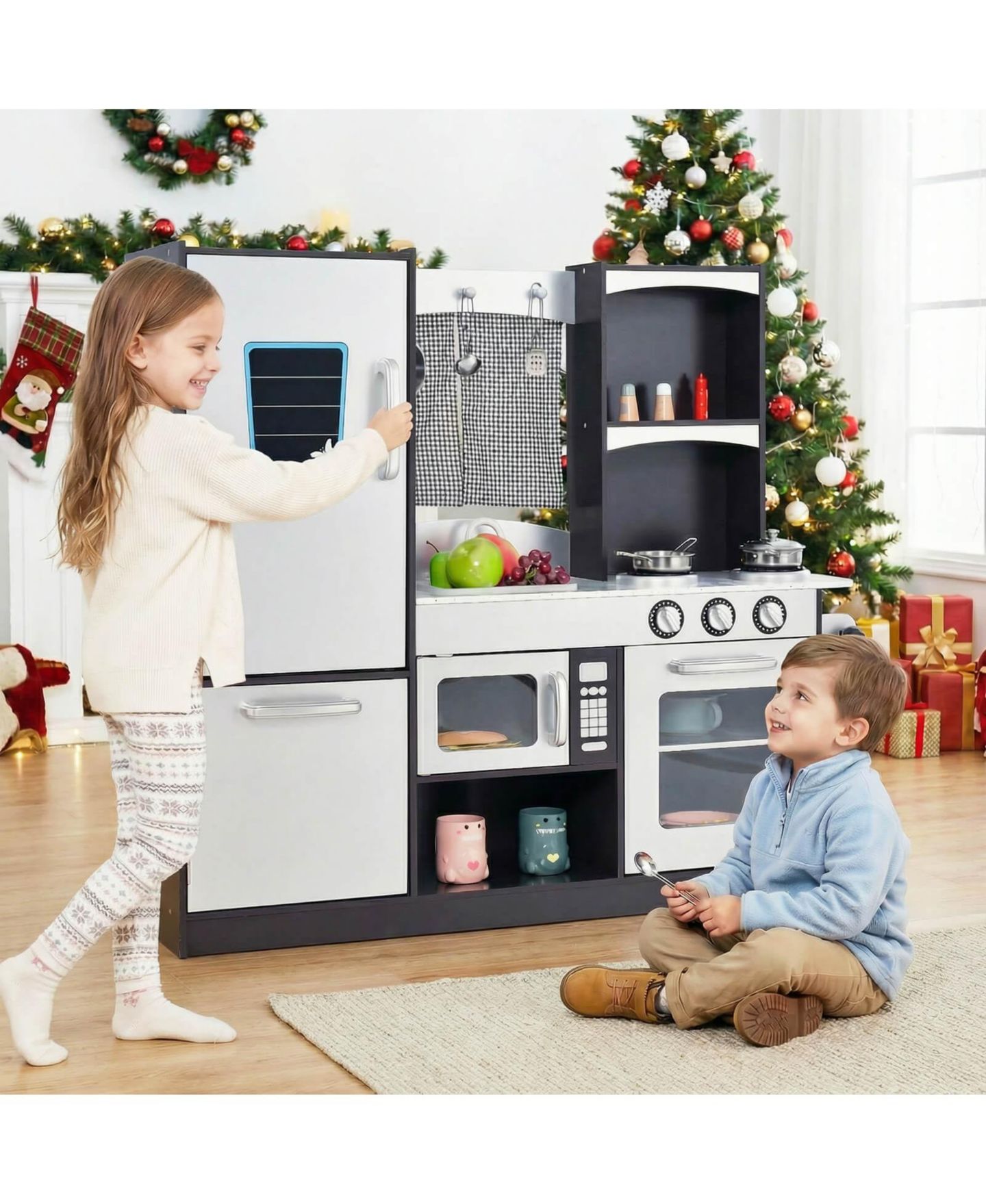 Детский игровой набор Costway Realistic Wooden Play Kitchen Playset, Ages 3+, цвет: Серебряный — фото 7
