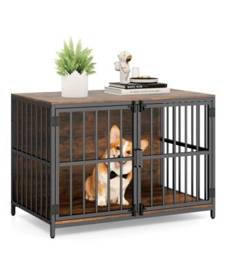 Dog Crate Furniture Kennel End Table with Dual Lockable Double Doors