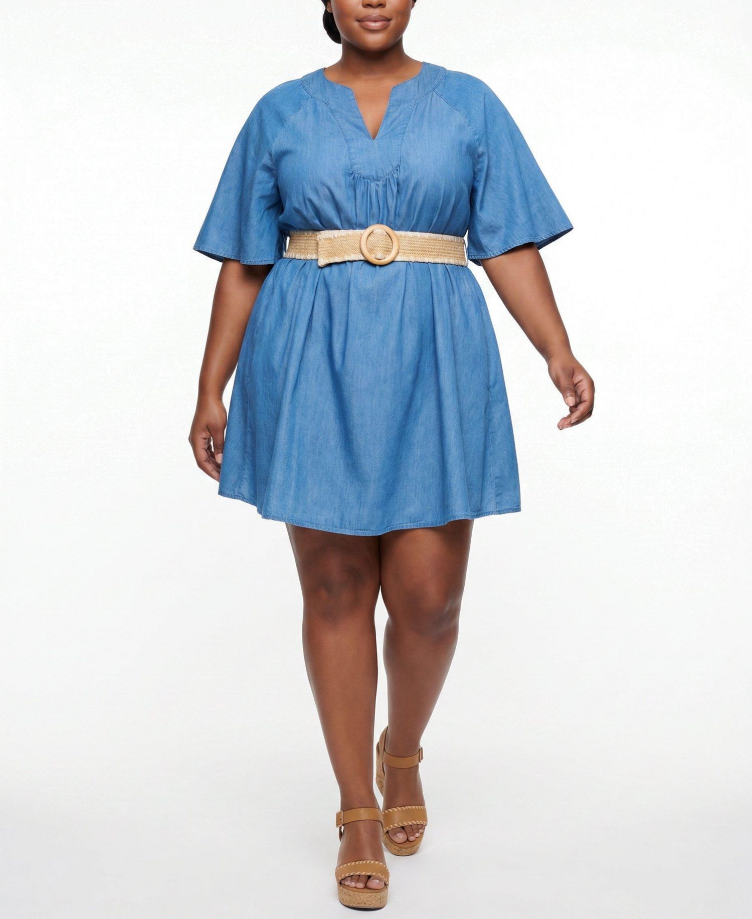 Plus Size Belle Isle Chambray Mini Dress