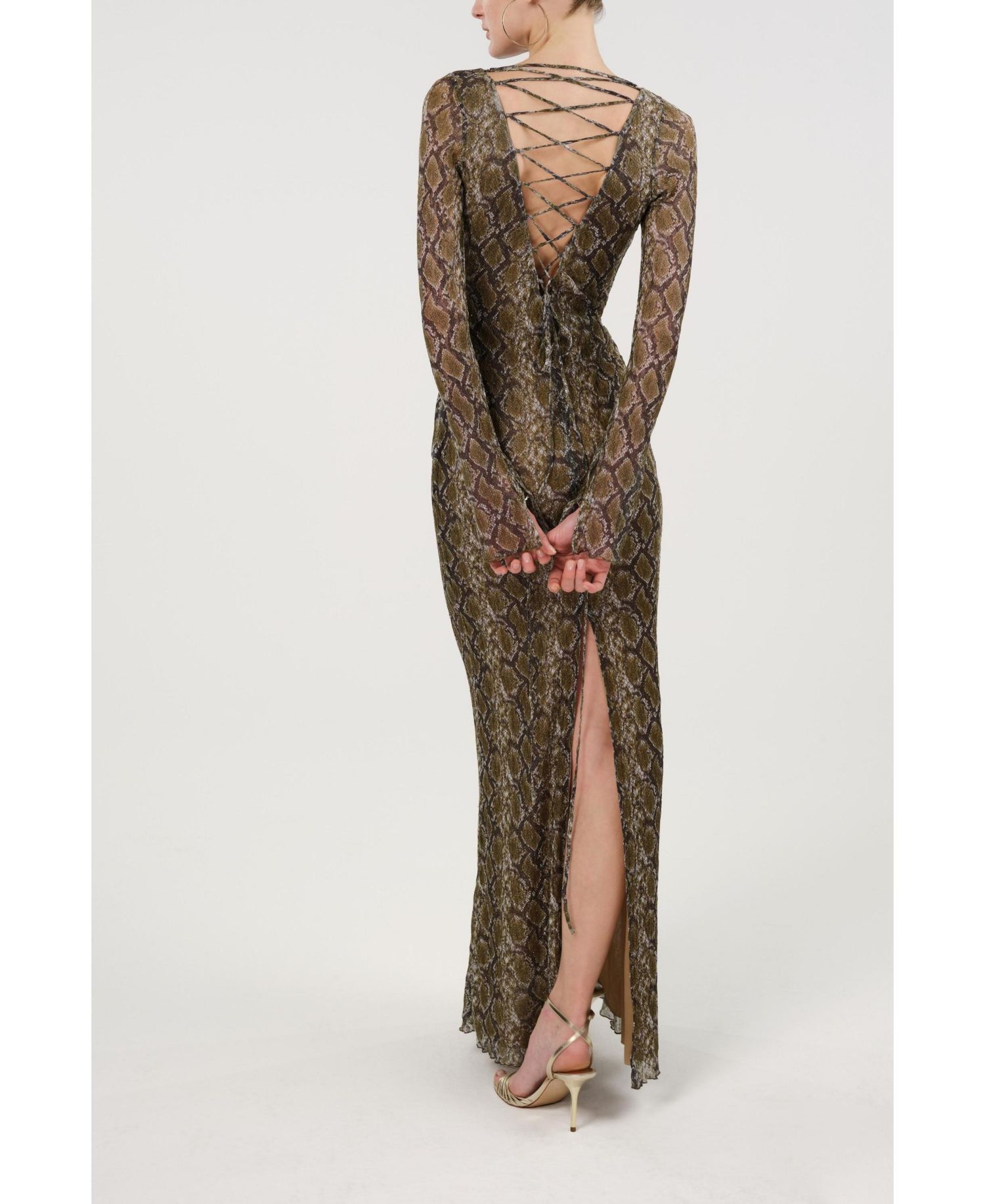 Women's Snake Print Ring Detail Long Sleeve Maxi Dress