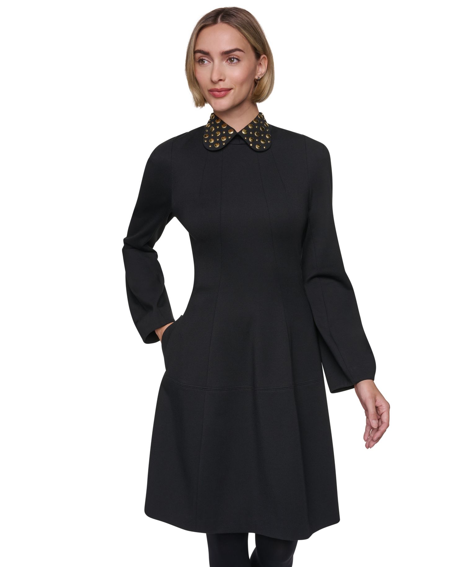 Women's Long-Sleeve Collared Domino Dress