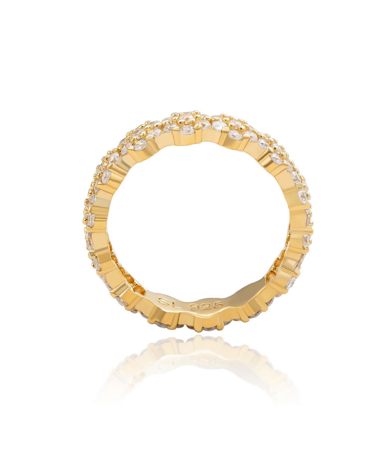 Suzy Levian Sterling Silver Cubic Zirconia Floral Eternity Band Ring