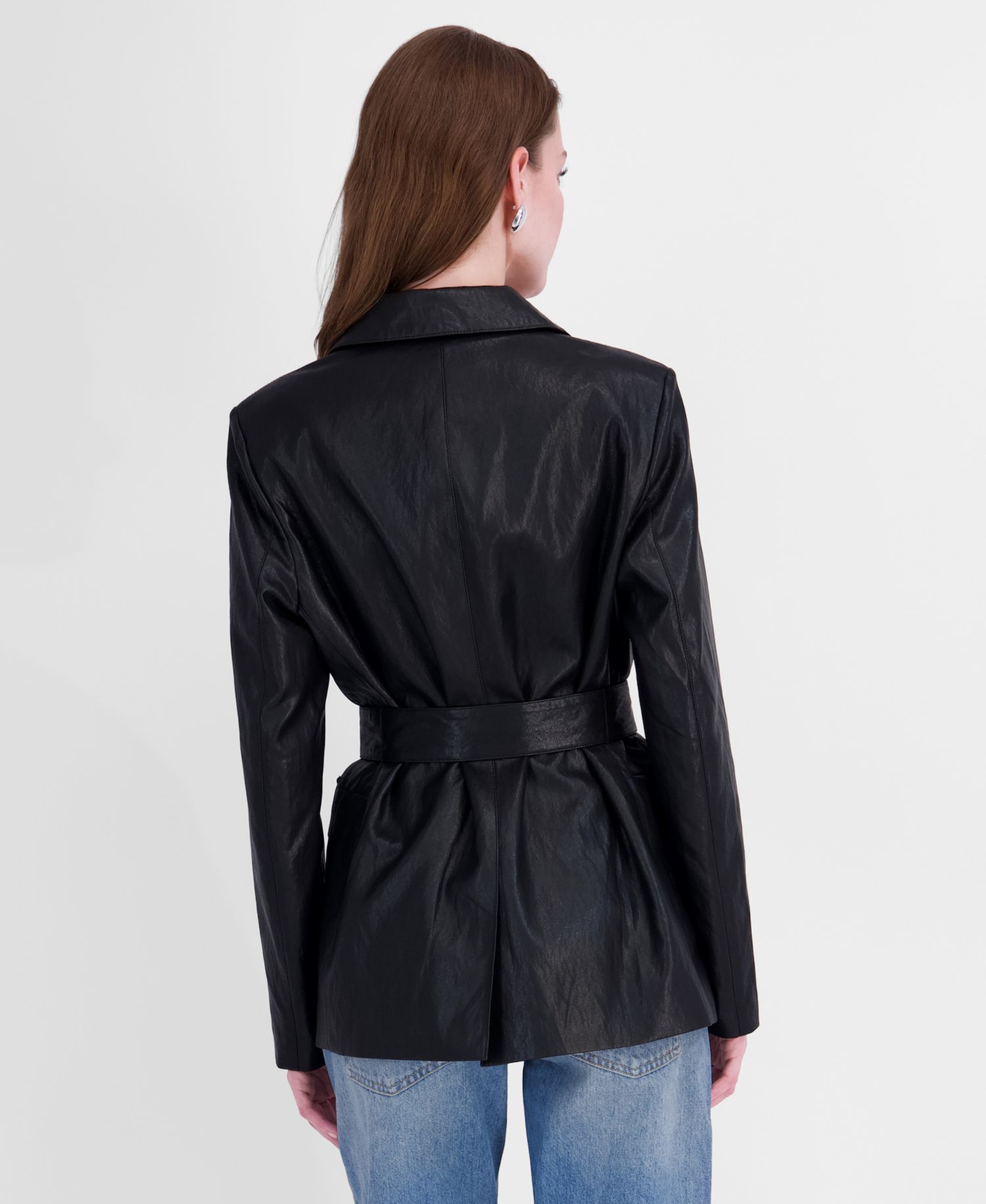 Petite Belted Faux-Leather Trench Coat