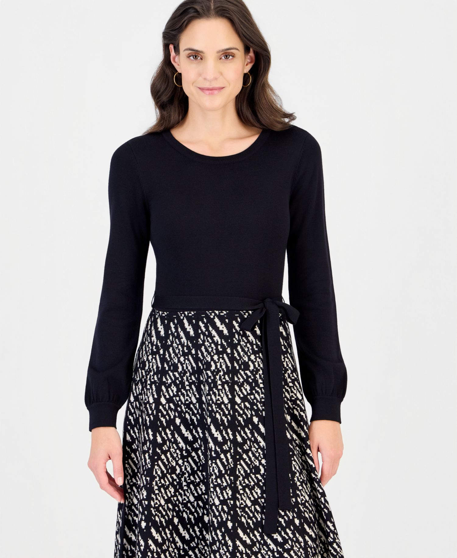 Women's Long-Sleeve Crewneck A-Line Sweater Dress