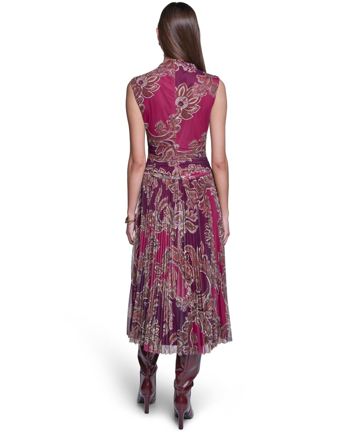 Women's Mock Neck Mesh Midi Dress