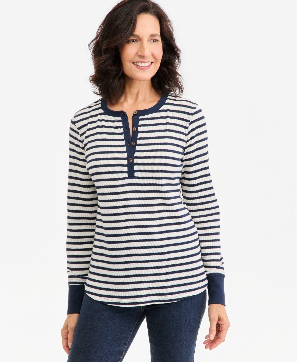 Style & Co Women's Stripe Long-Sleeve Waffle Henley Top, Macy's Exclusive