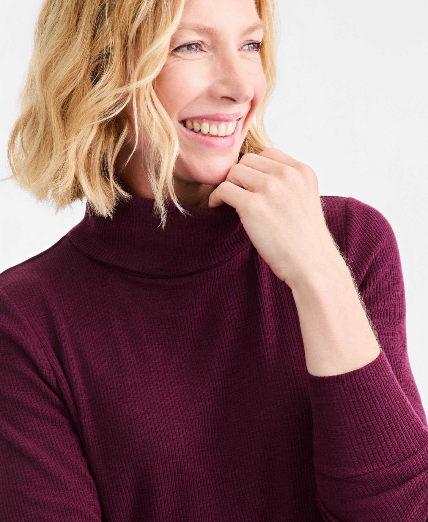 Женский топ Style & Co Long-Sleeve Thermal Turtleneck Top, цвет: Ягодный — фото 3