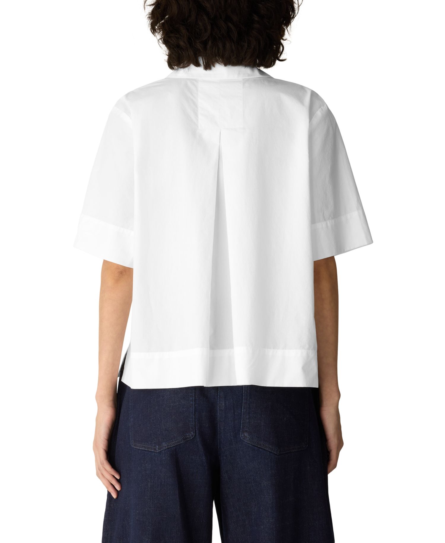 Women's Cotton Poplin Split Neck Short-Sleeve Blouse