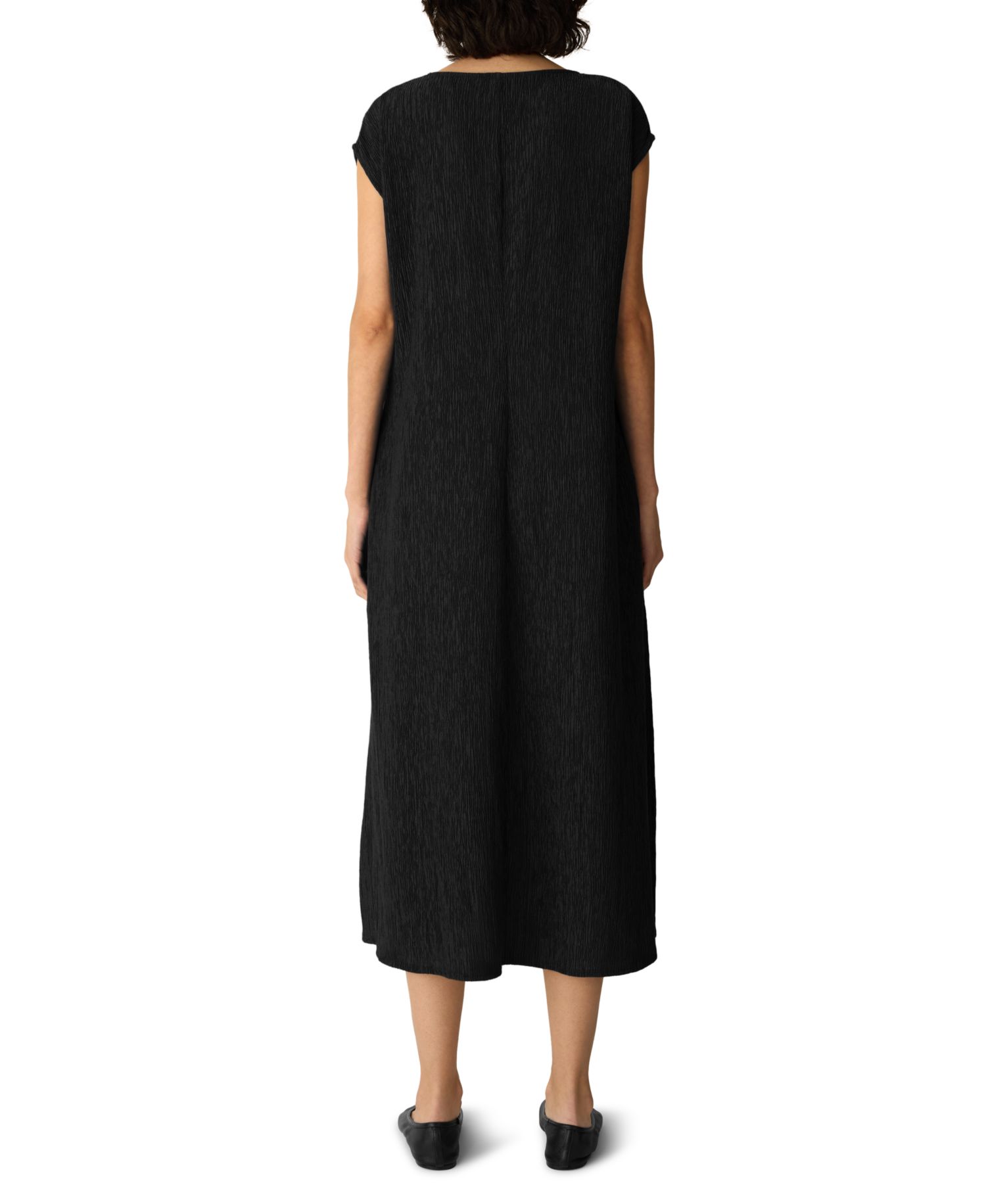 Women's Woven Pliss&eacute; V-Neck A-Line Midi Dress