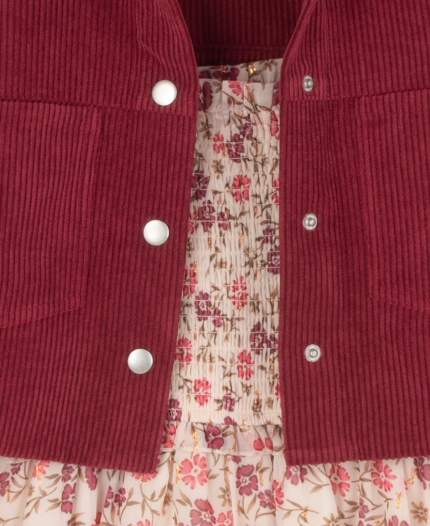 Girls' 7-16 Floral Lurex Chiffon Dress and Corduroy Jacket, 2-Piece Set