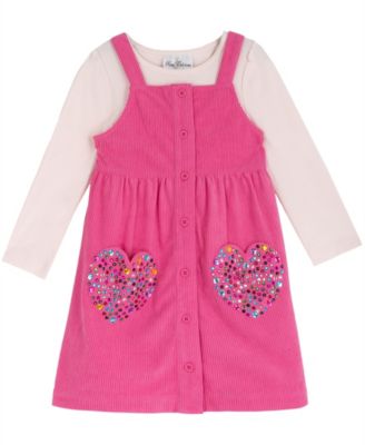 Girls' 2T-6X Blush Long-Sleeve T-Shirt and Fuchsia Corduroy Jumper, 2-Piece Set