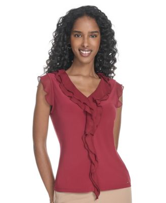 Women's Sleeveless Mixed-Media Ruffle Top